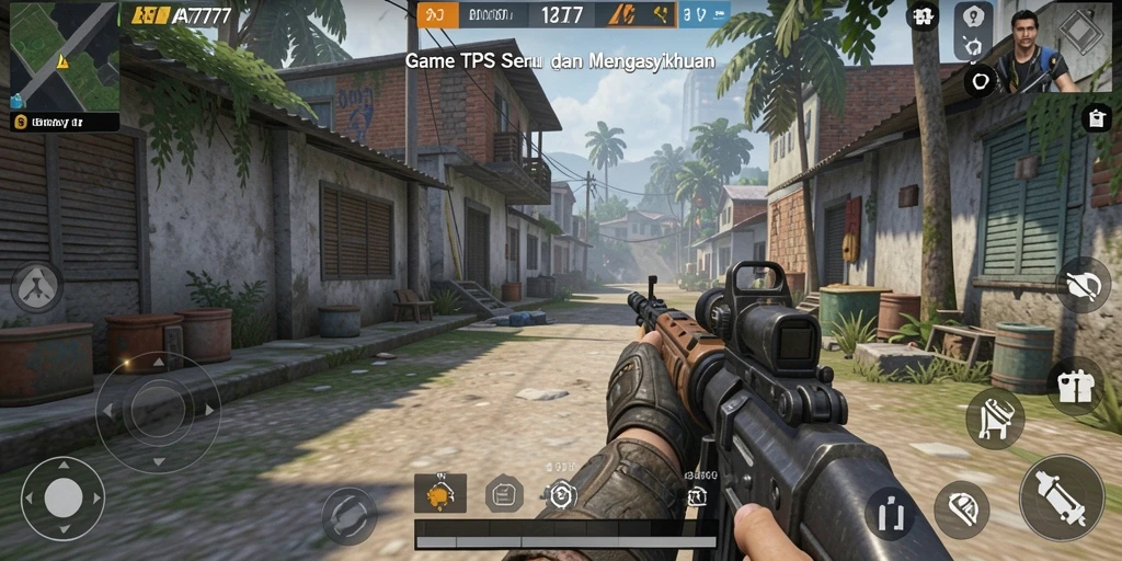 Tangkapan layar utama A7777 menampilkan aksi seru dalam gameplay TPS.