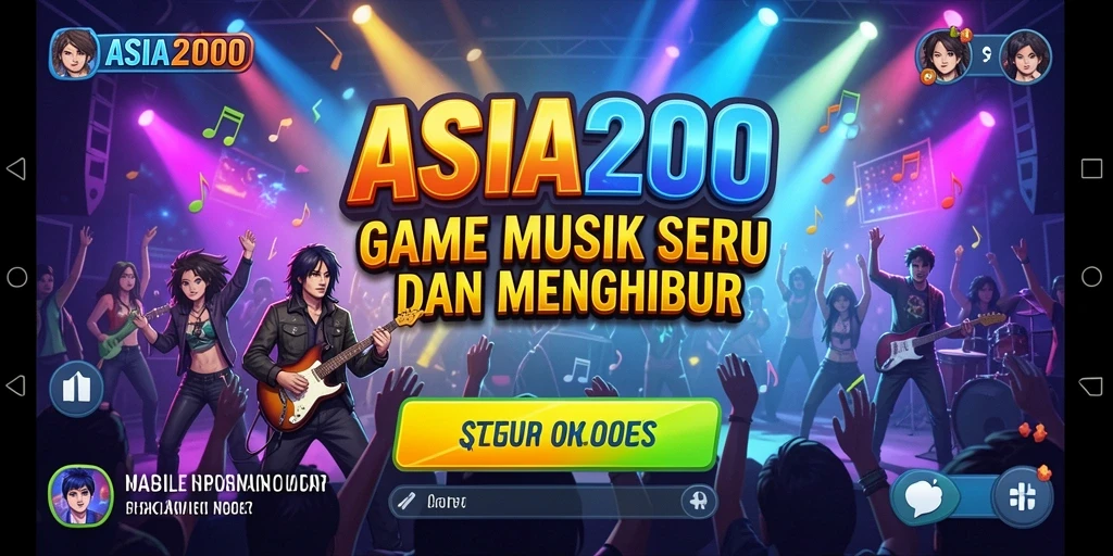 Screenshot utama ASIA200 menampilkan antarmuka game Music yang menarik.