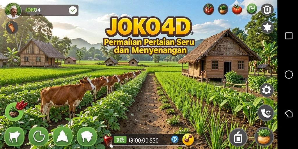 Tangkapan layar utama JOKO4D menampilkan petualangan bertani yang interaktif.