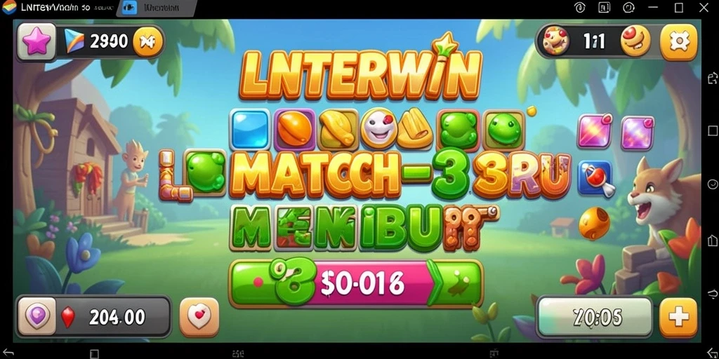 Tampilan menarik dari gameplay Match-3 LNTERWIN yang penuh warna.