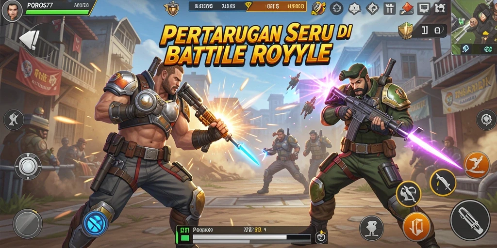 Tangkapan layar menunjukkan aksi intens di POROS77 Battle Royale.