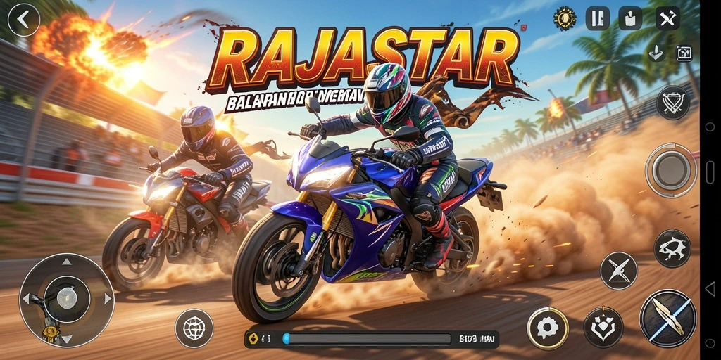 Gameplay menarik dari RAJASTAR dengan balapan motor seru.