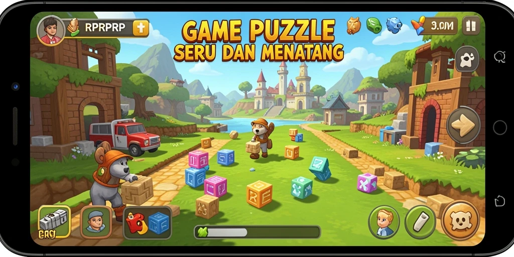 Tampilan gameplay RPRPRP yang menarik dengan berbagai teka-teki menantang.